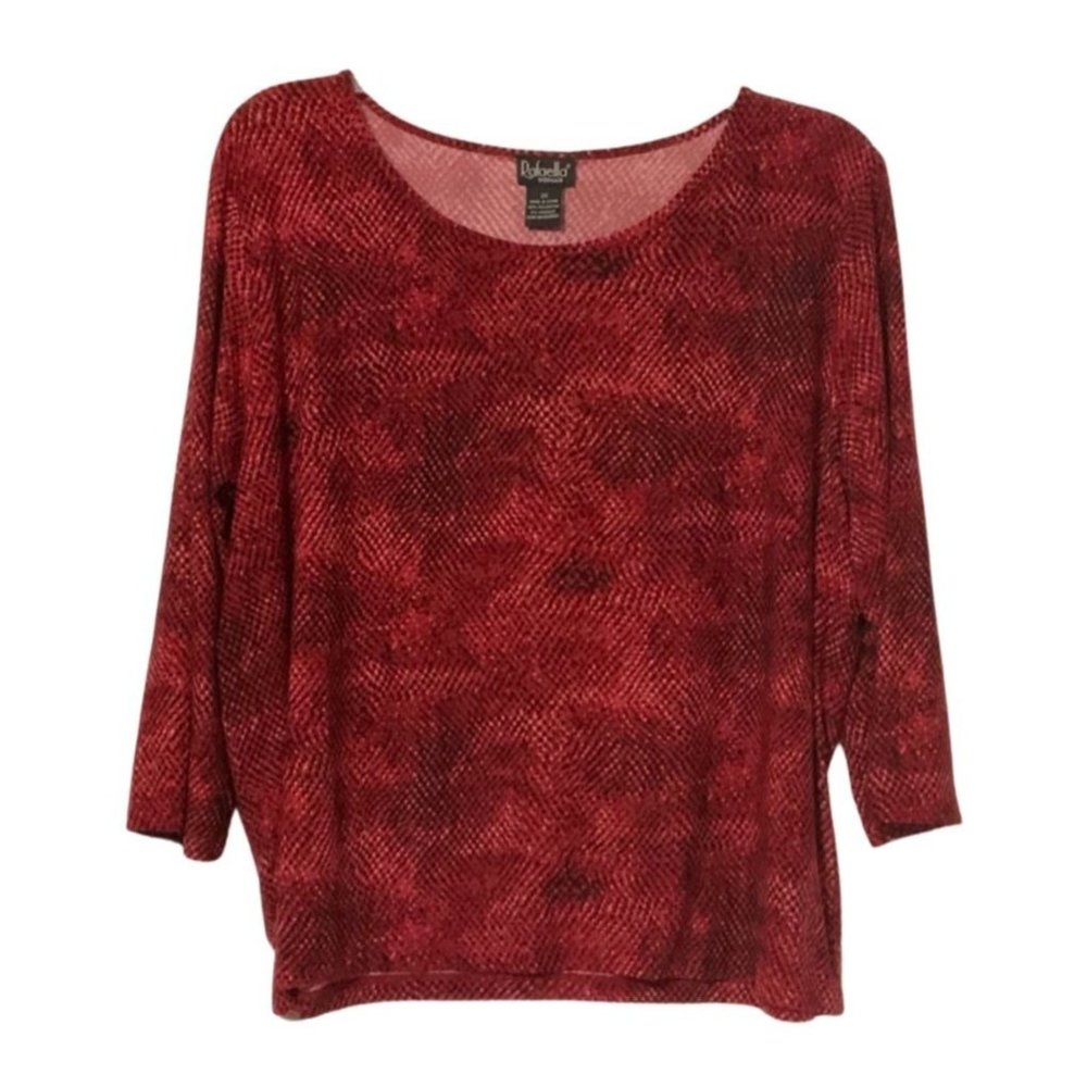 Rafaella Blouse Womens Plus Size 2X Red Reptile Print 3/4 Sleeve Scoop Neck Trav